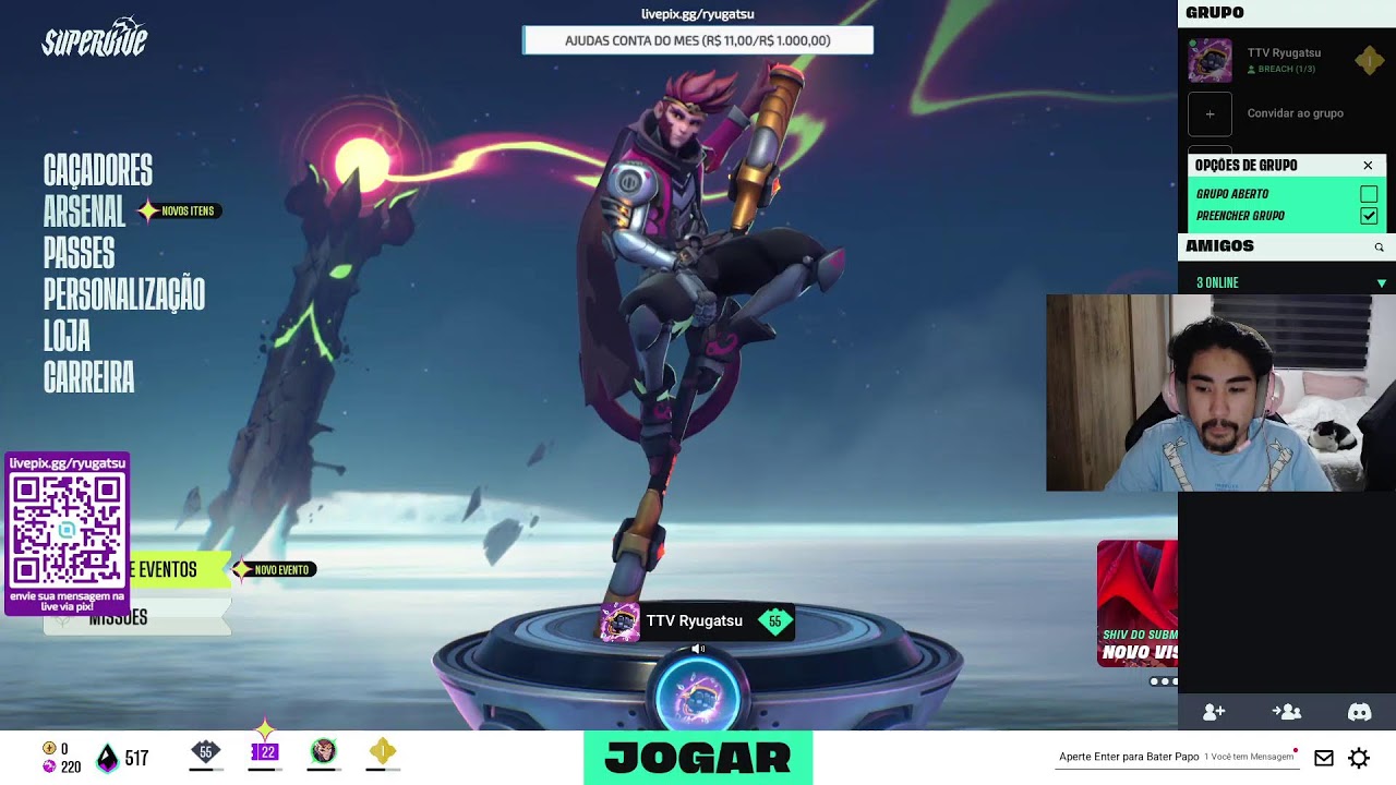 TREINANDO DE WUKONG 189/365 !pix !emote !donate !insta !discord !discordsupervivebr